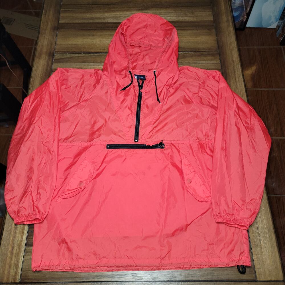 GAP LS Quarter Zip Hooded Unisex Red Wind Breaker w/ Front Zipper Pouch -Size XL